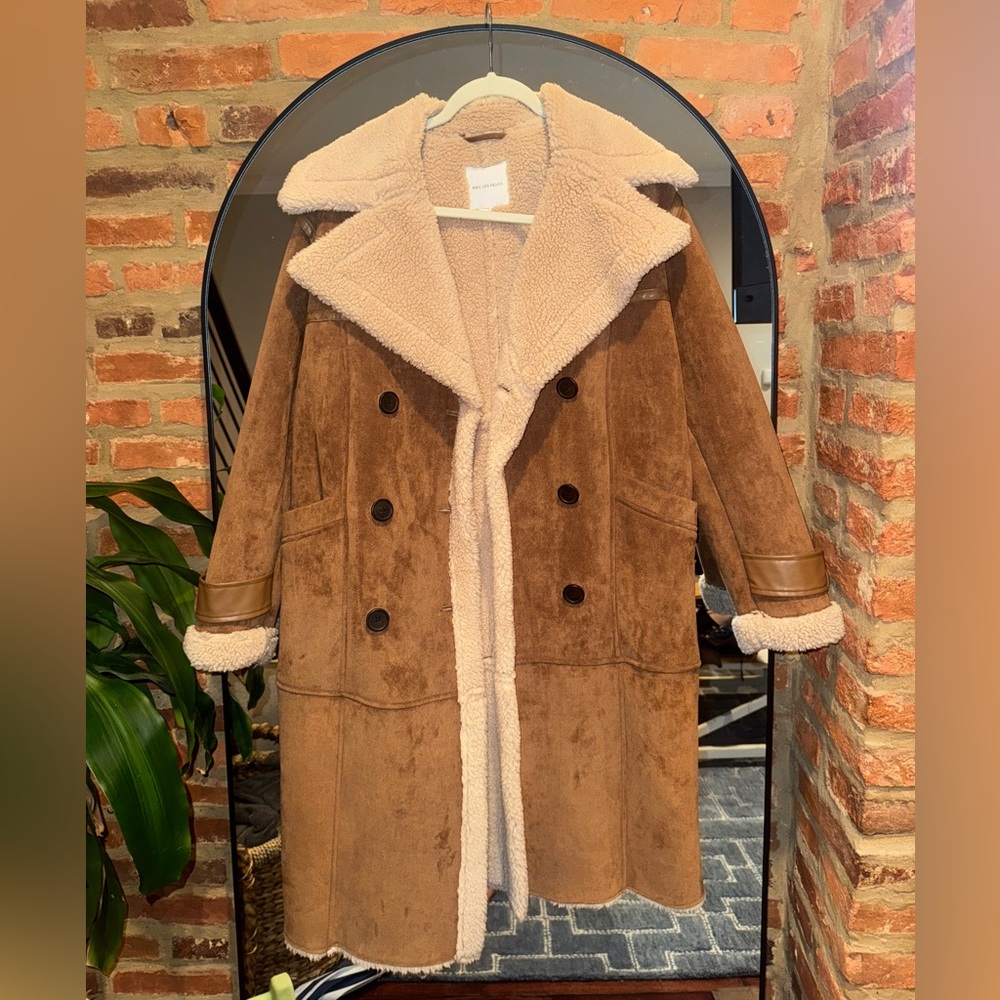 Avec Les Filles Tan Faux Suede Shearling Coat
